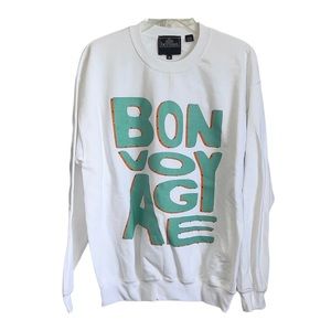 NEW Alla Berman Bon Voyage Rhinestone Graphic Boyfriend Sweatshirt size M White